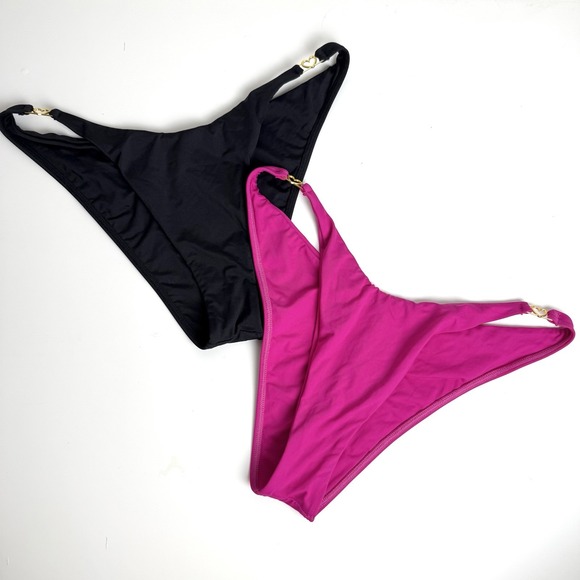 L Space Ziggy Bottom Bitsy Bikini Bottoms Set Of Two Womens Medium Black Pink - Picture 1 of 9